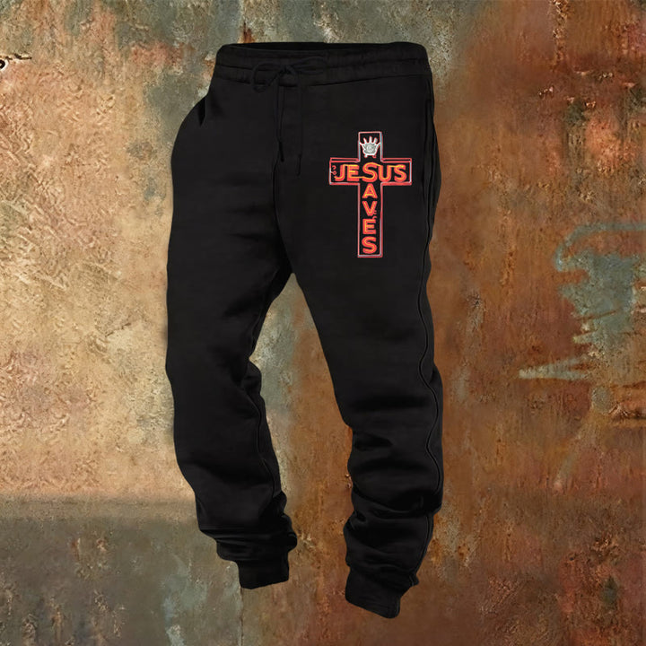 Christianartworkshop Croce e pantaloni della tuta "Gesù salva": abbigliamento quotidiano legato alla Sua promessa - Nero - 2XL - image 20