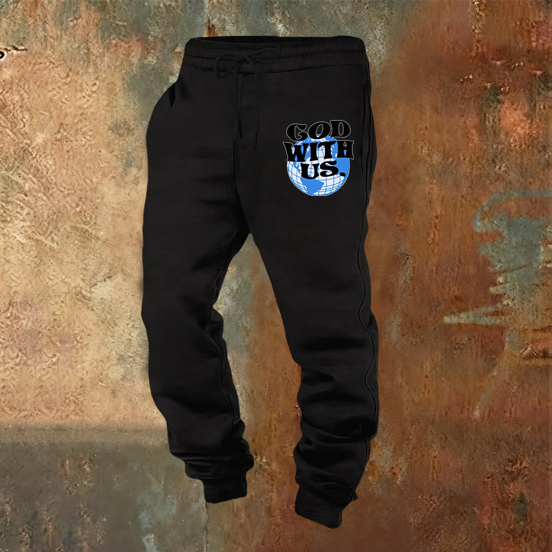 Christianartworkshop Globe e pantaloni della tuta Dio con noi: comodi promemoria della sua vicinanza - Nero - 2XL - image 4