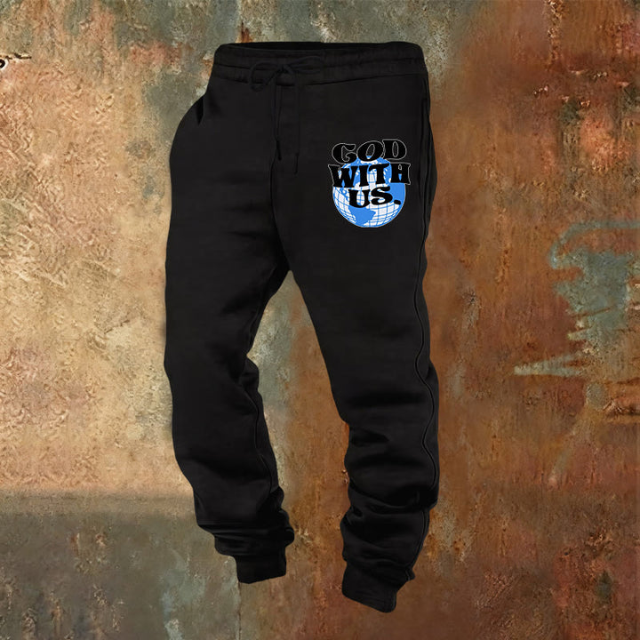 Christianartworkshop Globe e pantaloni della tuta Dio con noi: comodi promemoria della sua vicinanza - Nero - 2XL - image 4