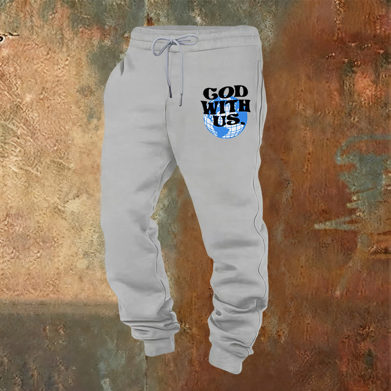 Christianartworkshop Globe e pantaloni della tuta Dio con noi: comodi promemoria della sua vicinanza - Grigio chiaro - 2XL - image 16