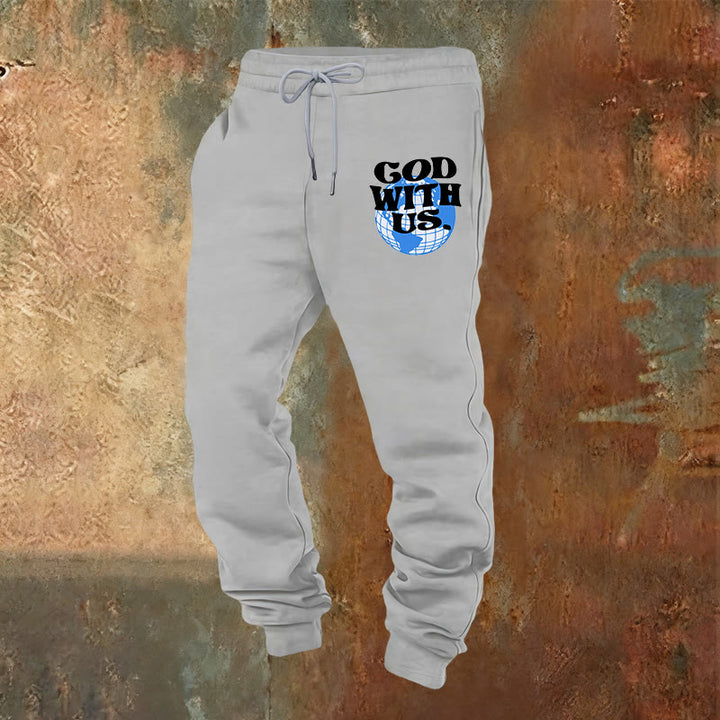 Christianartworkshop Globe e pantaloni della tuta Dio con noi: comodi promemoria della sua vicinanza - Grigio chiaro - 2XL - image 16