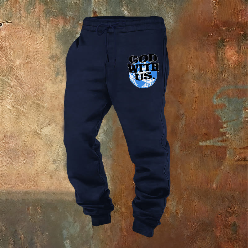 Christianartworkshop Globe e pantaloni della tuta Dio con noi: comodi promemoria della sua vicinanza - Blu navy - 2XL - image 8