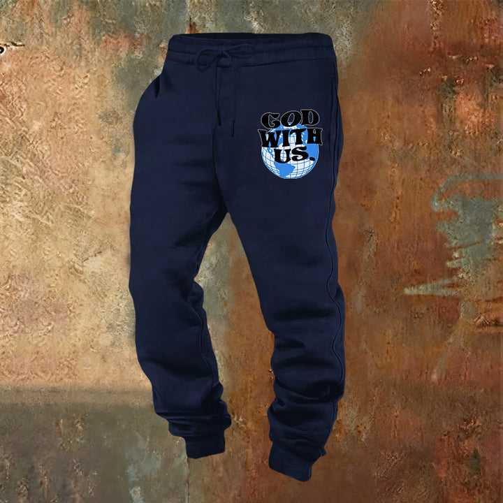 Christianartworkshop Globe e pantaloni della tuta Dio con noi: comodi promemoria della sua vicinanza - Blu navy - 2XL - image 8