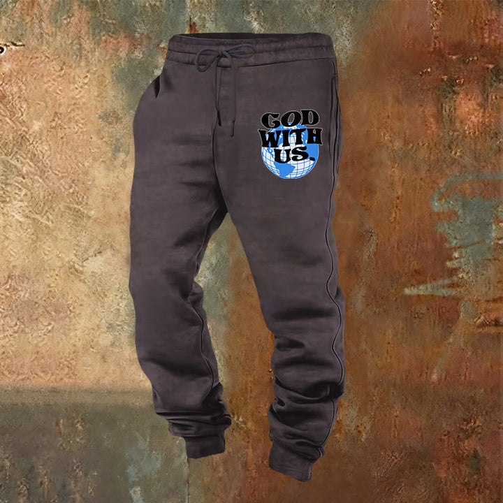Christianartworkshop Globe e pantaloni della tuta Dio con noi: comodi promemoria della sua vicinanza - Grigio scuro - 2XL - image 12