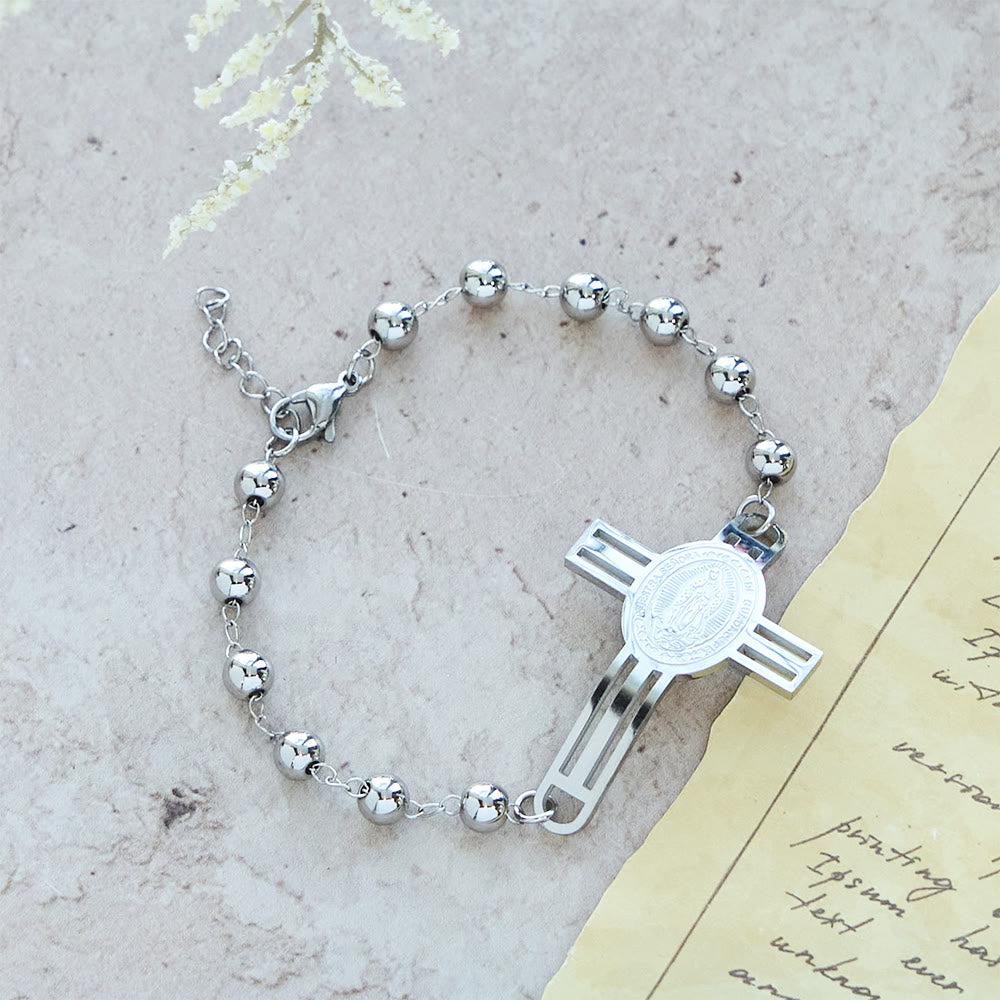 Braccialetto di perline pieno di grazia Christianartworkshop : ciondolo a forma di croce per delicati promemoria - Argento - image 4