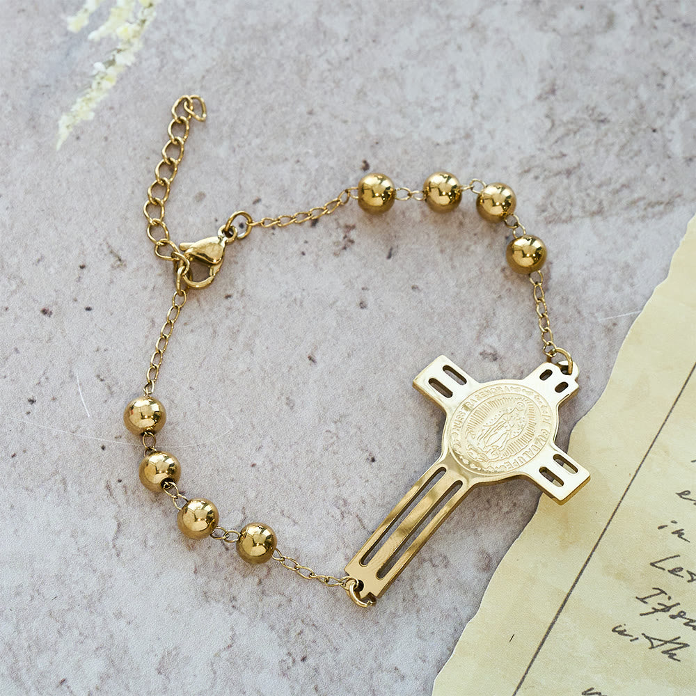 Braccialetto di perline pieno di grazia Christianartworkshop : ciondolo a forma di croce per delicati promemoria - D'oro - image 1