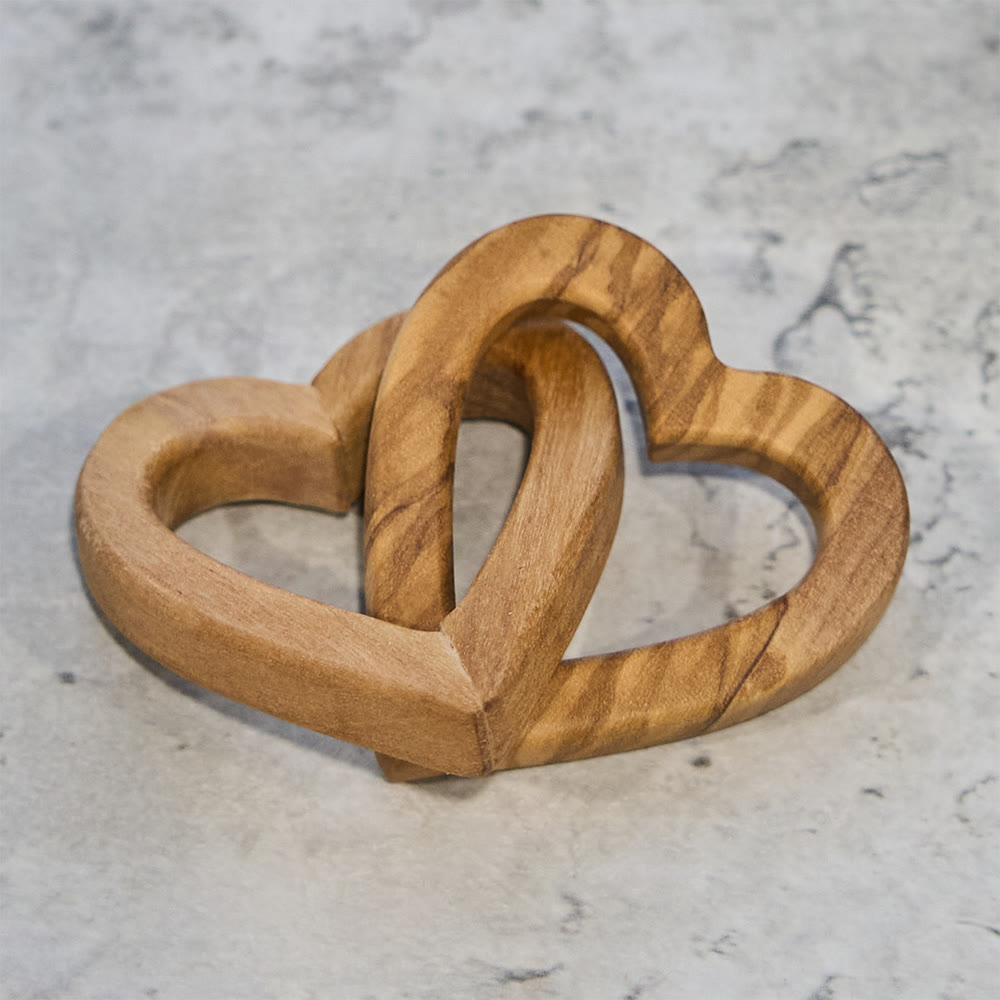 Christianartworkshop Decorazione a forma di doppio cuore in legno d'ulivo in tre dimensioni: caldo compagno di connessione - image 2