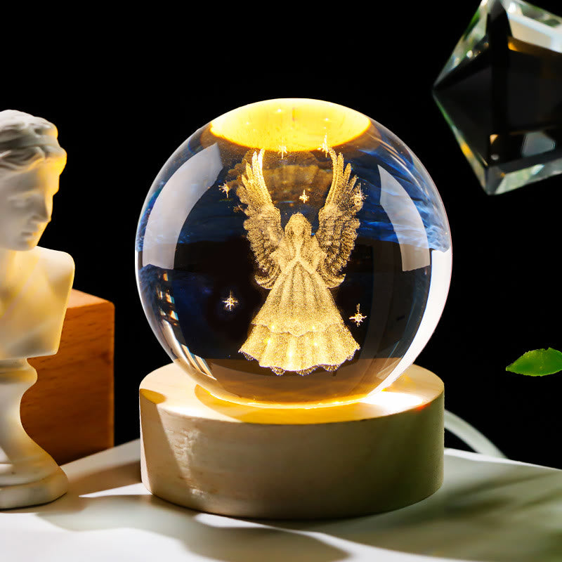 Christianartworkshop Sfera di cristallo sacra Luce notturna: Compagna luminosa della presenza divina - Angelo - con base luminosa colorata - 8 centimetri - image 8
