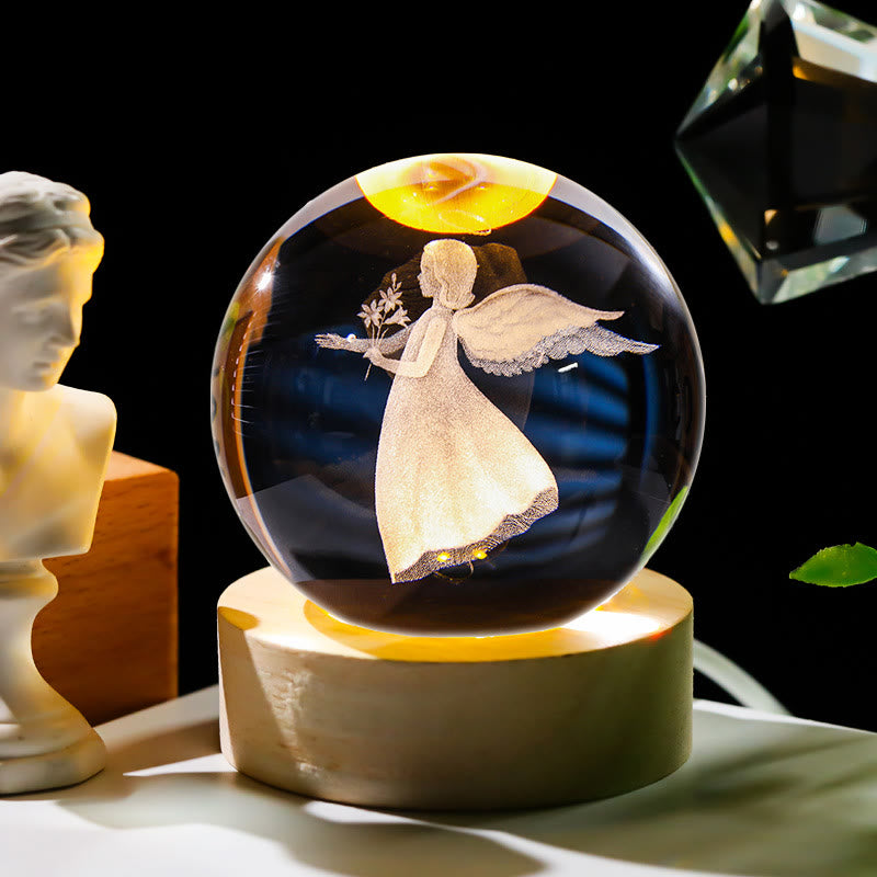Christianartworkshop Sfera di cristallo sacra Luce notturna: Compagna luminosa della presenza divina - Piccolo angelo - con base luminosa colorata - 8 centimetri - image 14