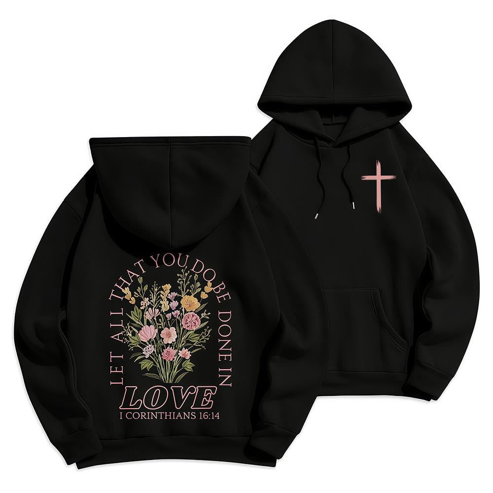 Felpa con cappuccio in poliestere foderata in pile floreale con scritta "Do All In Love Scripture" Christianartworkshop - Nero - 2XL - image 9