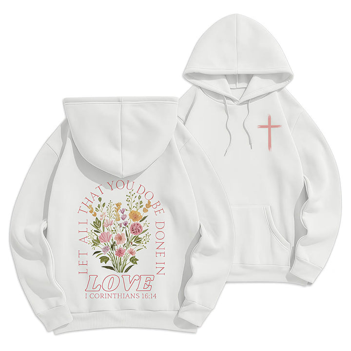 Felpa con cappuccio in poliestere foderata in pile floreale con scritta "Do All In Love Scripture" Christianartworkshop - Bianco - 2XL - image 12