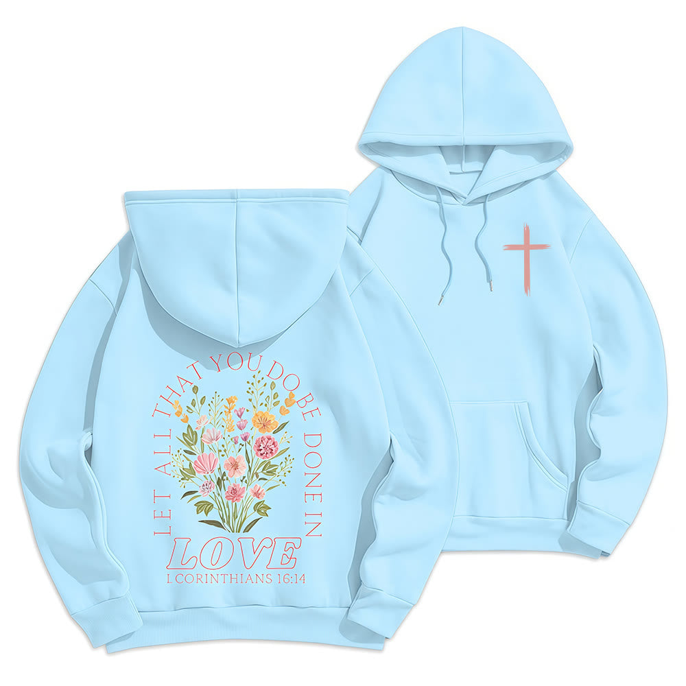 Felpa con cappuccio in poliestere foderata in pile floreale con scritta "Do All In Love Scripture" Christianartworkshop - Blu - 2XL - image 21