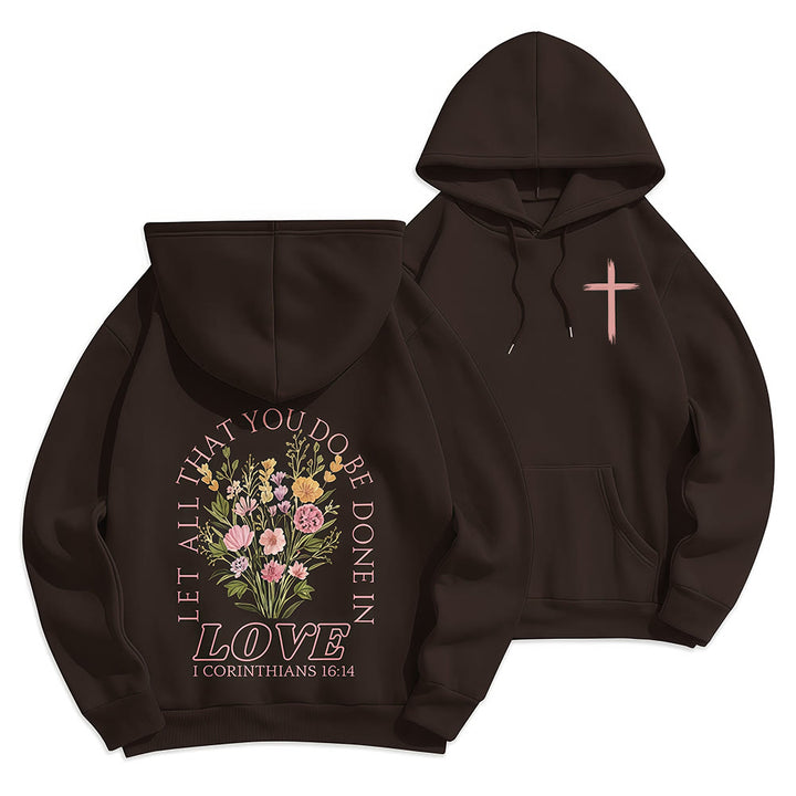 Felpa con cappuccio in poliestere foderata in pile floreale con scritta "Do All In Love Scripture" Christianartworkshop - Marrone - 2XL - image 6