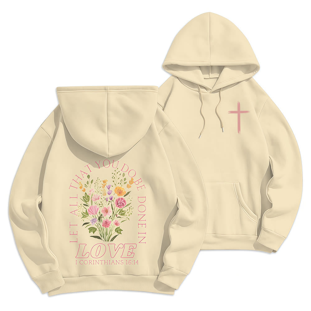 Felpa con cappuccio in poliestere foderata in pile floreale con scritta "Do All In Love Scripture" Christianartworkshop - Beige - 2XL - image 0
