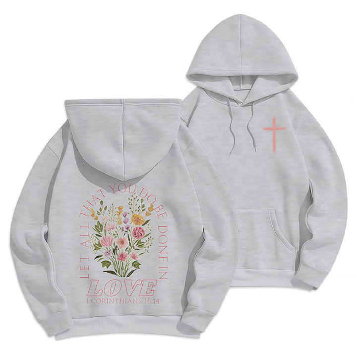 Felpa con cappuccio in poliestere foderata in pile floreale con scritta "Do All In Love Scripture" Christianartworkshop - Grigio - 2XL - image 15