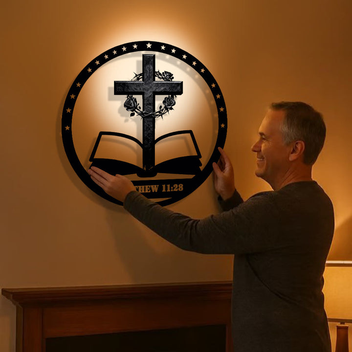 Christianartworkshop Croce di spine e rosa e decorazione da parete in metallo con Bibbia: silenzioso promemoria della promessa del riposo - image 1