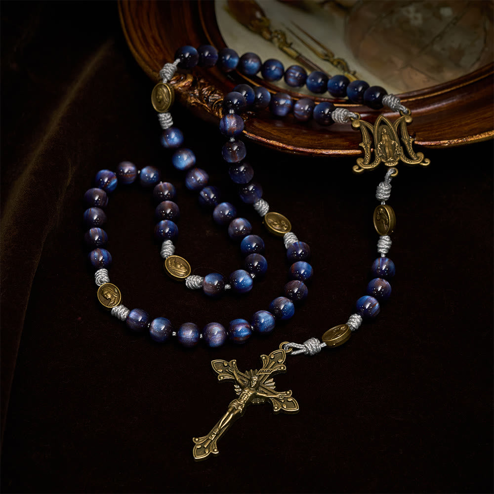 Christianartworkshop Rosario della fede Deep Blue Starlight: Medaglie sacre della Divina Misericordia e della Madonna - image 6