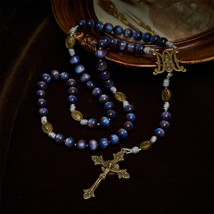Christianartworkshop Rosario della fede Deep Blue Starlight: Medaglie sacre della Divina Misericordia e della Madonna - image 6