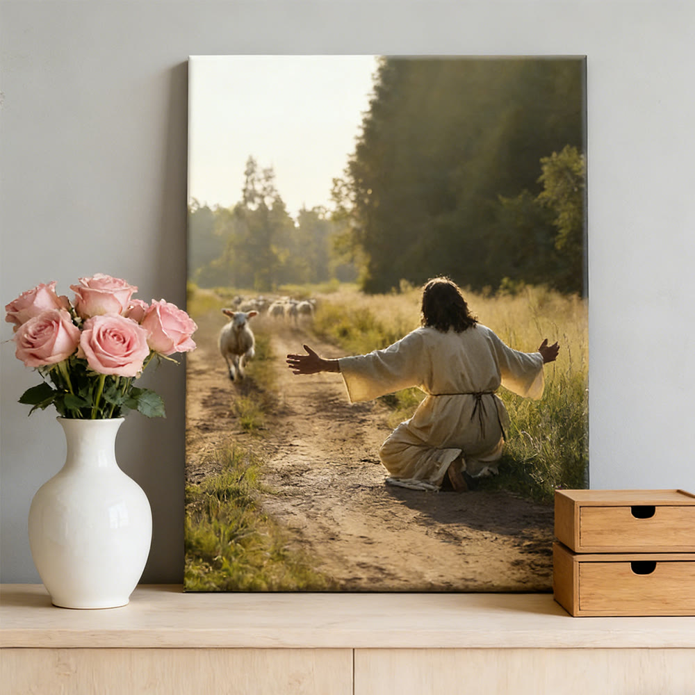 Christianartworkshop Serene Good Shepherd Wall Art Print: Caldo compagno di gentile cura - Dipinto su tela incorniciato - 11,81''*15,75''0,71"/30*40*1,8 cm - image 0