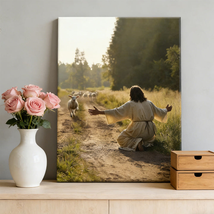 Christianartworkshop Serene Good Shepherd Wall Art Print: Caldo compagno di gentile cura - Dipinto su tela incorniciato - 11,81''*15,75''0,71"/30*40*1,8 cm - image 0