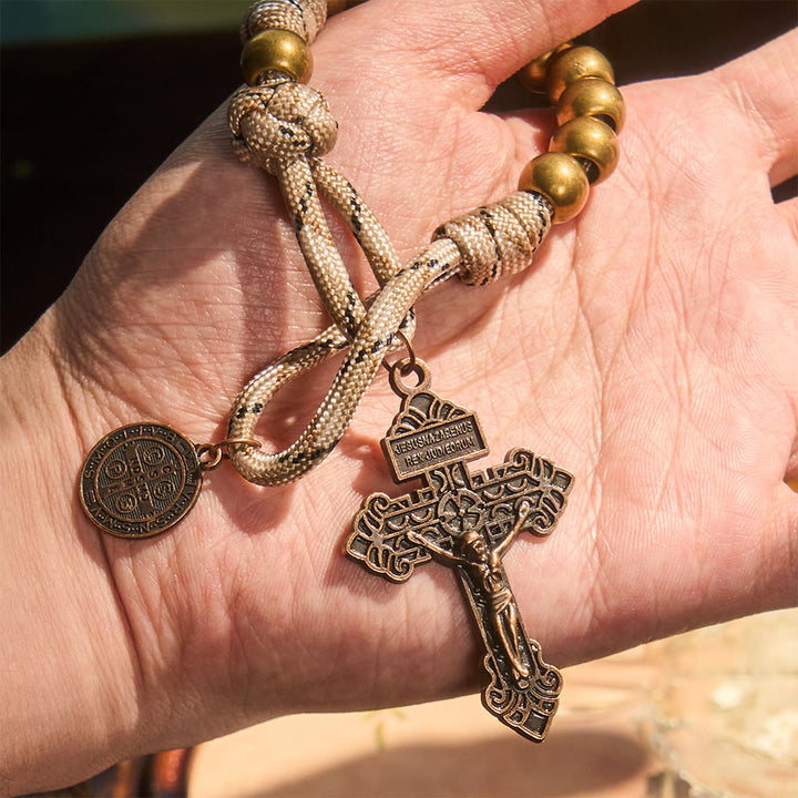 Christianartworkshop Rosario tascabile in bronzo rustico con San Benedetto in rame e crocifisso - image 1