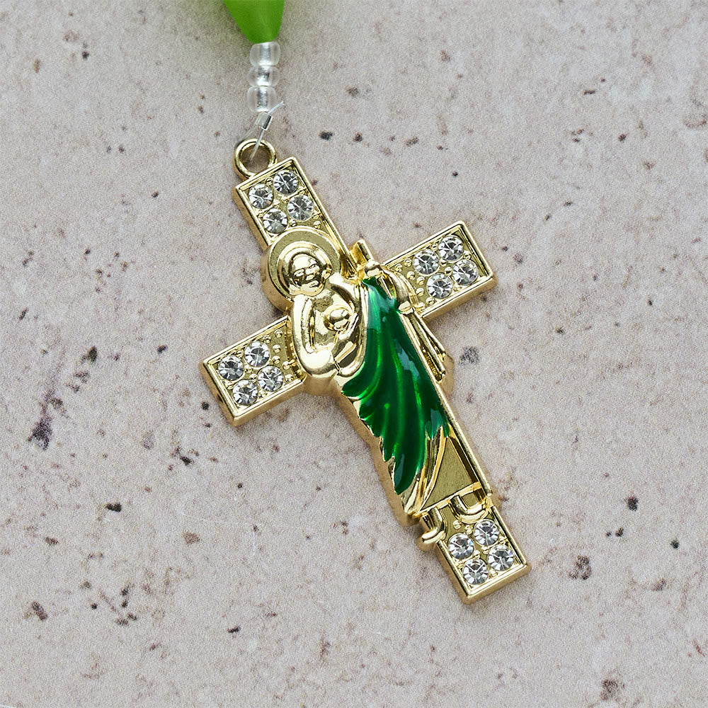Christianartworkshop Rosario con cuore verde menta e giglio benedetto con San Giuda: dolce purezza che puoi indossare - image 7