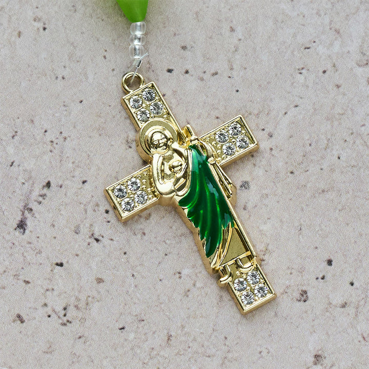 Christianartworkshop Rosario con cuore verde menta e giglio benedetto con San Giuda: dolce purezza che puoi indossare - image 7