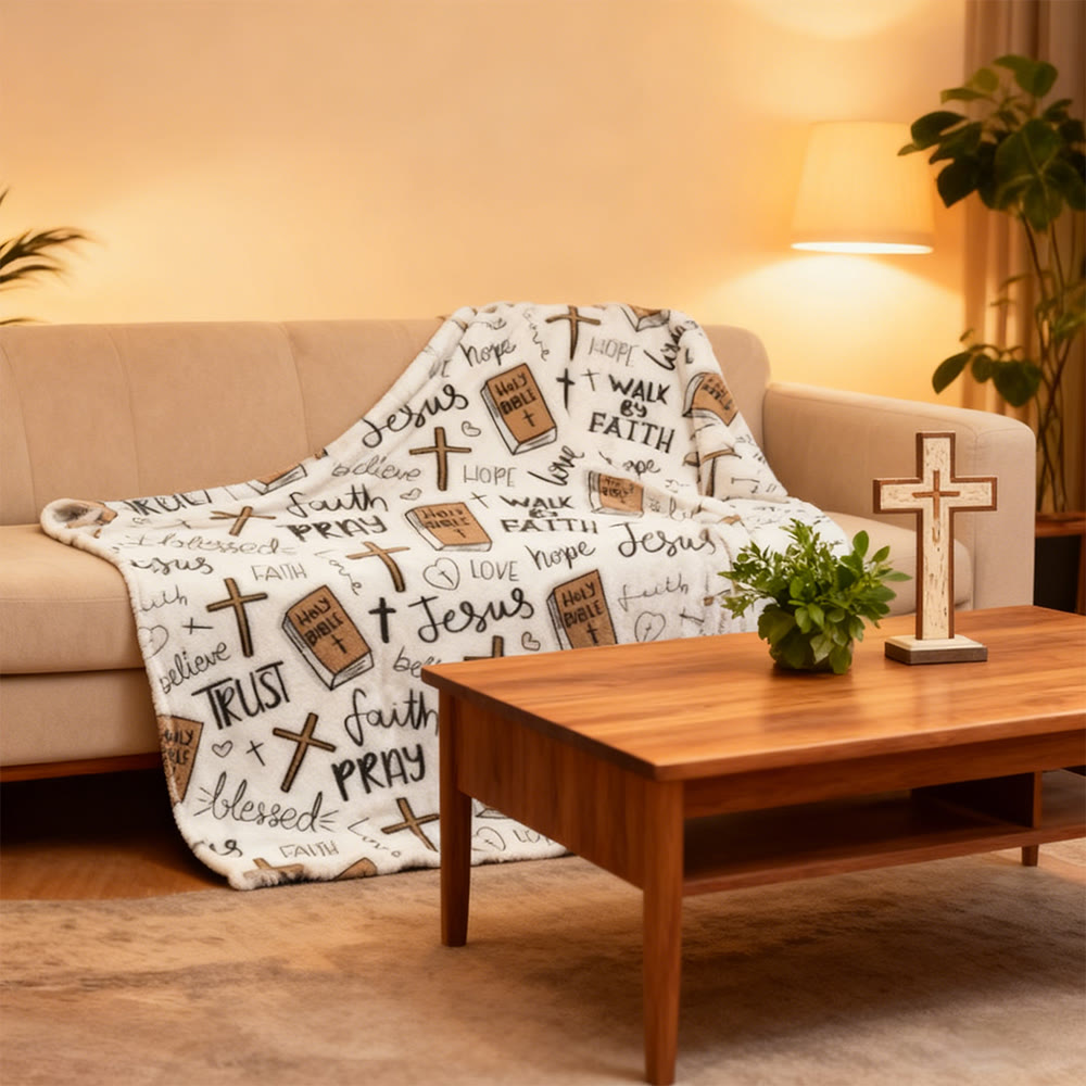 Christianartworkshop Coperta arazzo con croce e Bibbia: compagno sincero della grazia quotidiana - image 1