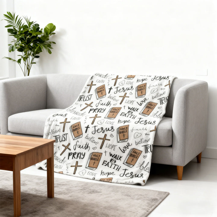 Christianartworkshop Coperta arazzo con croce e Bibbia: compagno sincero della grazia quotidiana - image 2