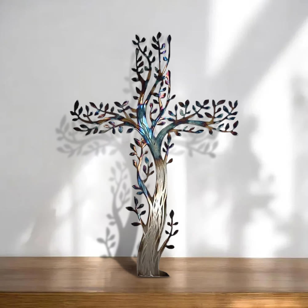 Christianartworkshop - Quadro da parete in metallo con croce fiorita in 4 stili: crescita e grazia in ogni ramo - B - 19,69''*17,78''/50*35 cm - image 4