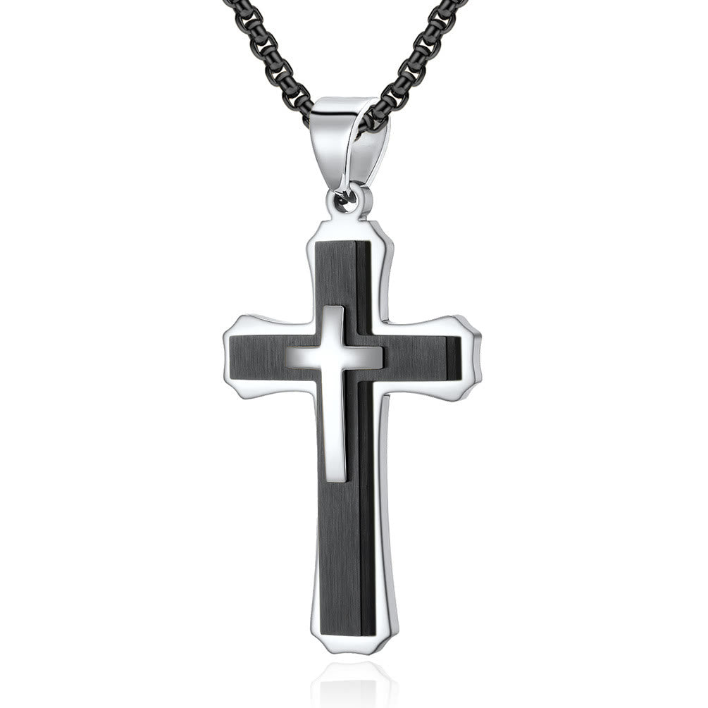 Collana con croce a tre strati di Christianartworkshop: fede personalizzata per tutti i giorni - Argento e nero - image 3