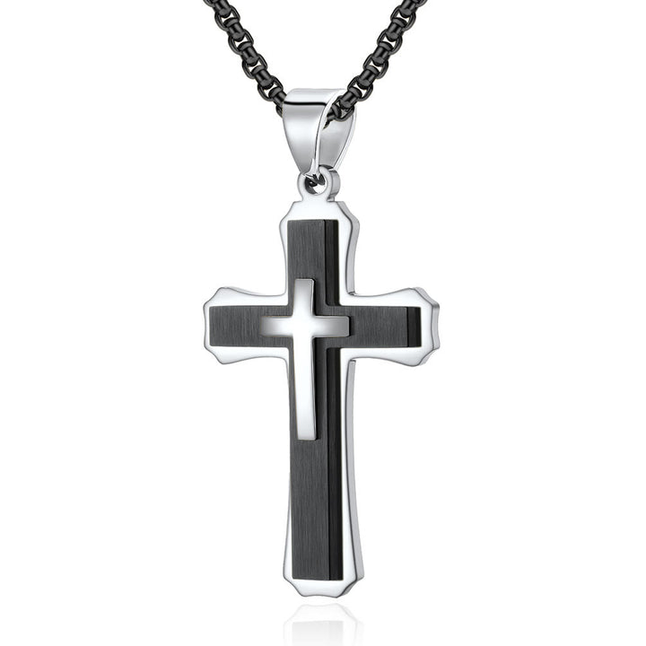 Collana con croce a tre strati di Christianartworkshop: fede personalizzata per tutti i giorni - Argento e nero - image 3