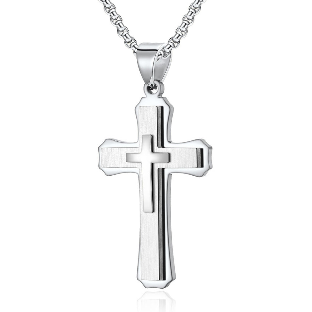Collana con croce a tre strati di Christianartworkshop: fede personalizzata per tutti i giorni - Argento - image 1