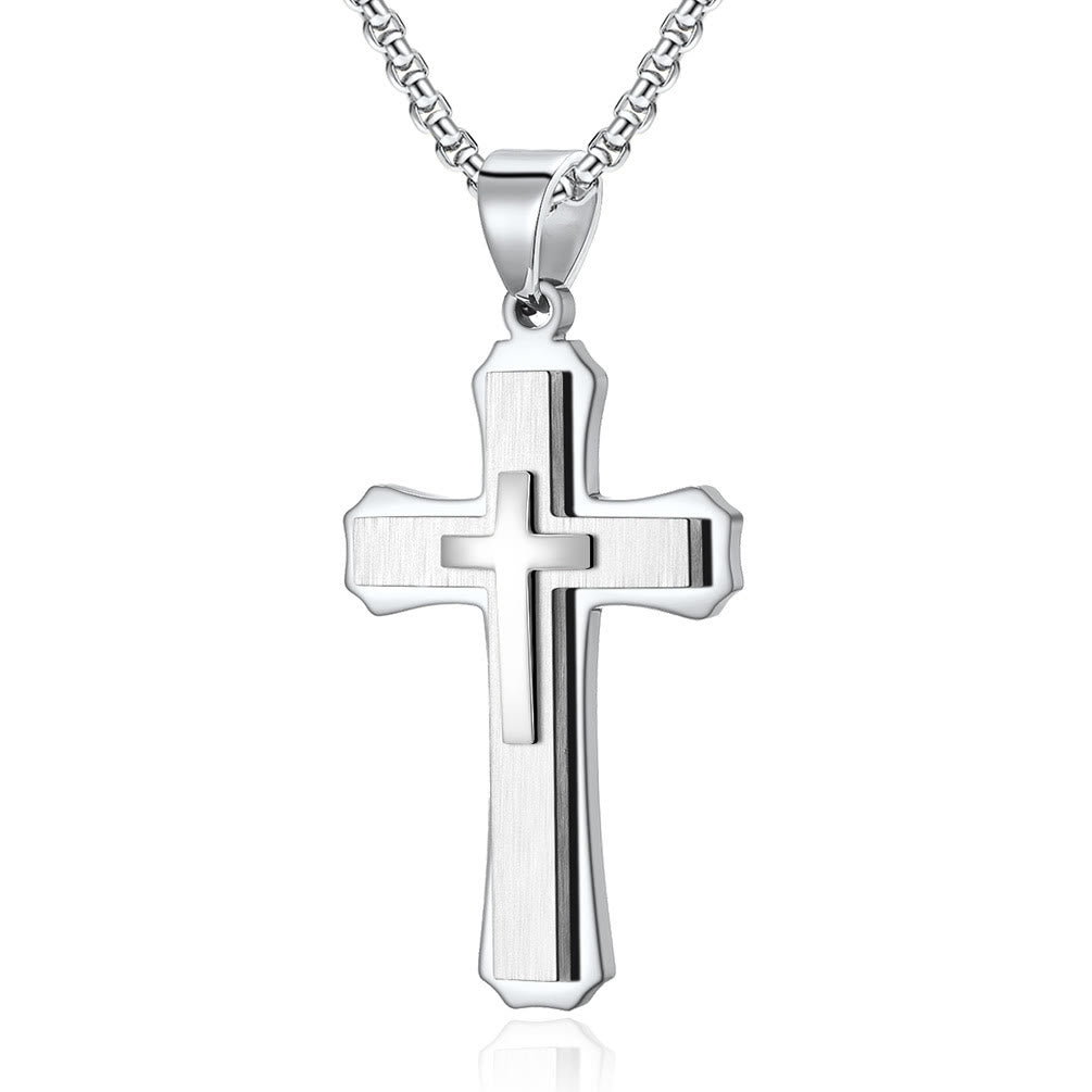 Collana con croce a tre strati di Christianartworkshop: fede personalizzata per tutti i giorni - Argento - image 1