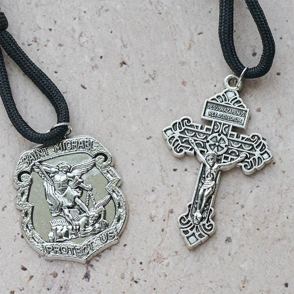 Christianartworkshop Ciondolo per auto a doppio uso e rosario tascabile con scudo di protezione di San Michele e Benedetto e grazia che respinge il male - image 12