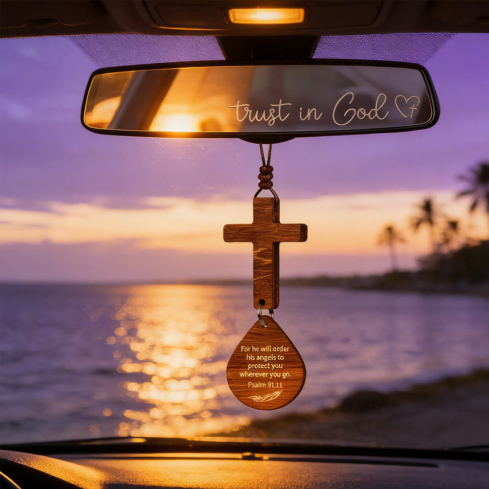 Ciondolo per auto con croce e versetto Christianartworkshop : pace silenziosa per ogni viaggio - Grande - image 2