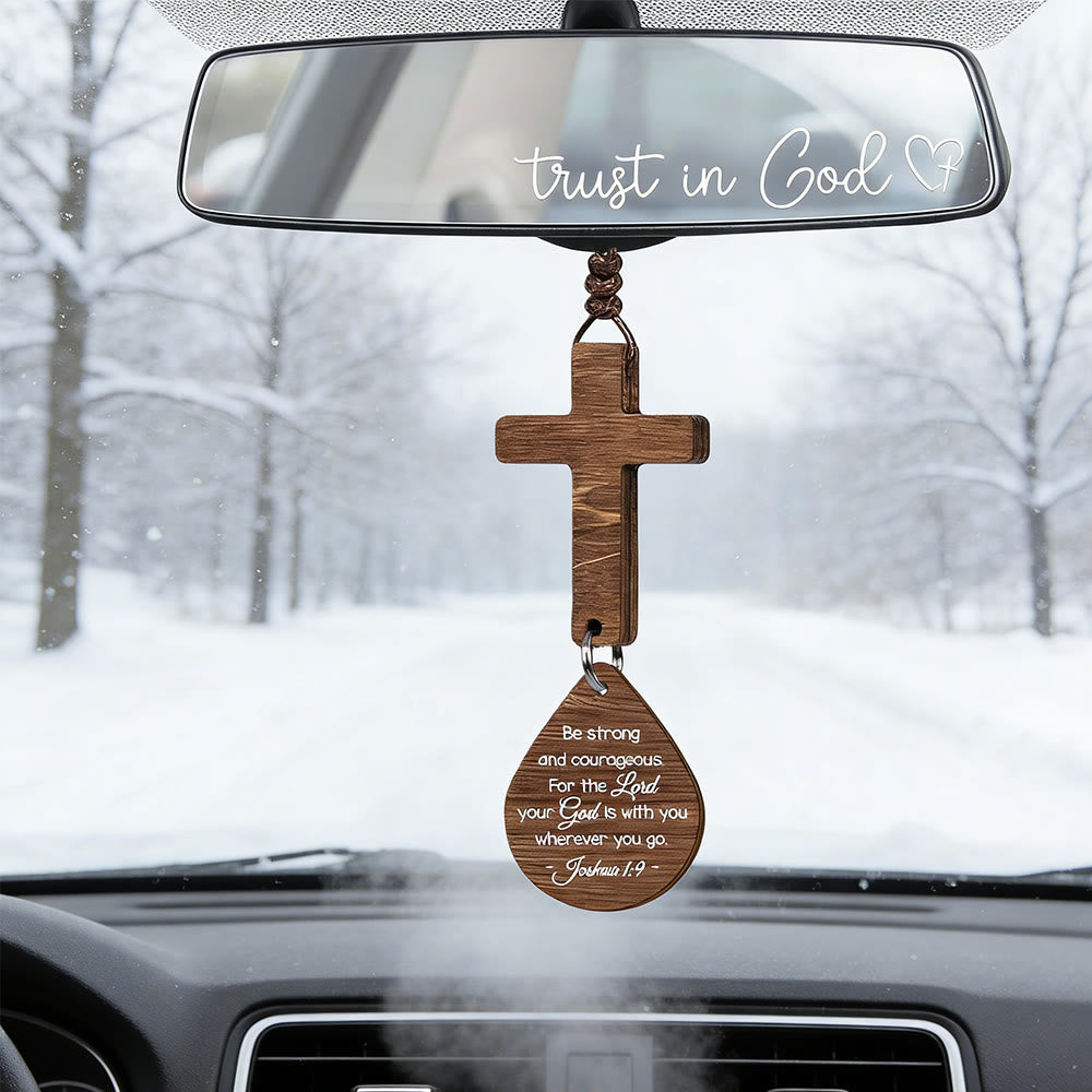 Ciondolo per auto con croce e versetto Christianartworkshop : pace silenziosa per ogni viaggio - Giosuè 1:9 - image 3