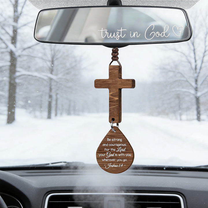 Ciondolo per auto con croce e versetto Christianartworkshop : pace silenziosa per ogni viaggio - Giosuè 1:9 - image 3