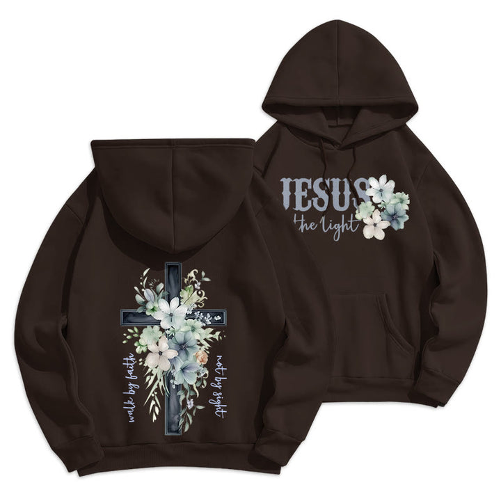 Christianartworkshop Felpa con cappuccio in poliestere foderata in pile "Jesus the Light Walk by Faith" - Marrone - 2XL - image 4