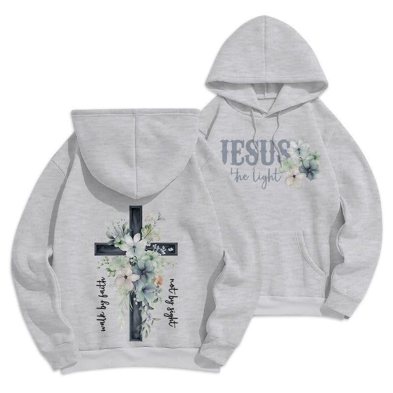 Christianartworkshop Felpa con cappuccio in poliestere foderata in pile "Jesus the Light Walk by Faith" - Grigio - 2XL - image 13