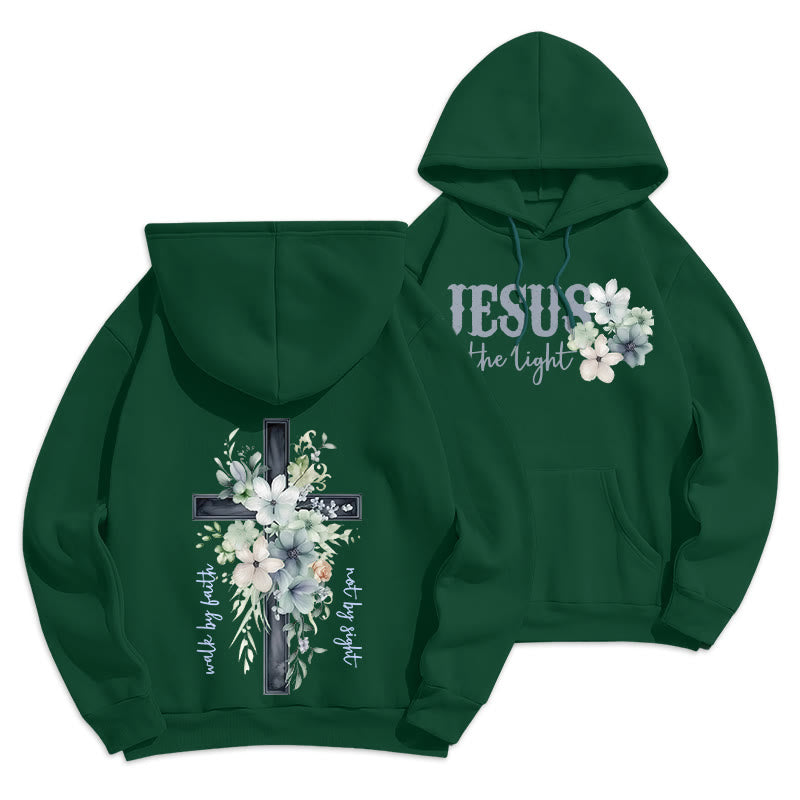 Christianartworkshop Felpa con cappuccio in poliestere foderata in pile "Jesus the Light Walk by Faith" - Verde - 2XL - image 0