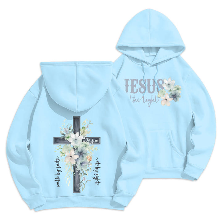 Christianartworkshop Felpa con cappuccio in poliestere foderata in pile "Jesus the Light Walk by Faith" - Blu - 2XL - image 19