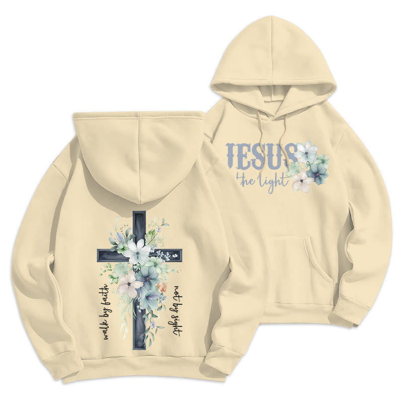 Christianartworkshop Felpa con cappuccio in poliestere foderata in pile "Jesus the Light Walk by Faith" - Beige - 2XL - image 22