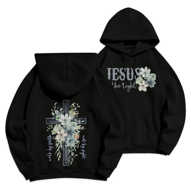 Christianartworkshop Felpa con cappuccio in poliestere foderata in pile "Jesus the Light Walk by Faith" - Nero - 2XL - image 7