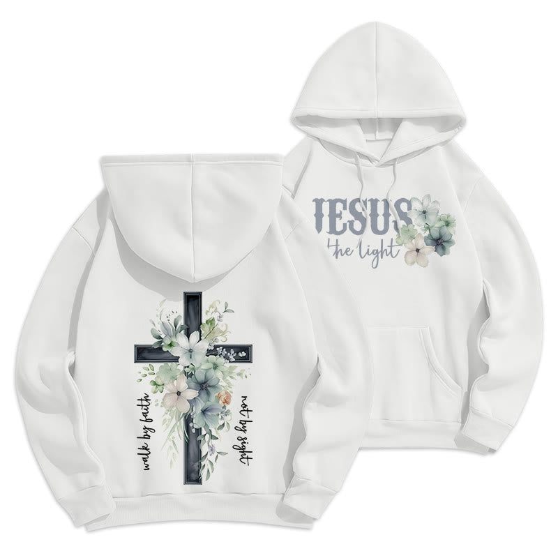 Christianartworkshop Felpa con cappuccio in poliestere foderata in pile "Jesus the Light Walk by Faith" - Bianco - 2XL - image 10