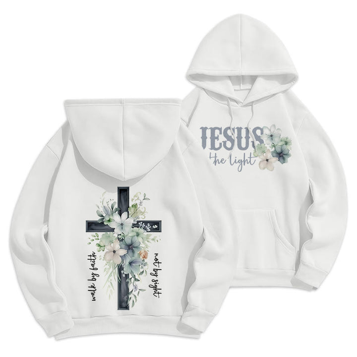 Christianartworkshop Felpa con cappuccio in poliestere foderata in pile "Jesus the Light Walk by Faith" - Bianco - 2XL - image 10