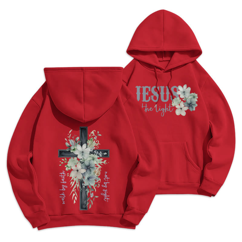 Christianartworkshop Felpa con cappuccio in poliestere foderata in pile "Jesus the Light Walk by Faith" - Rosso - 2XL - image 16