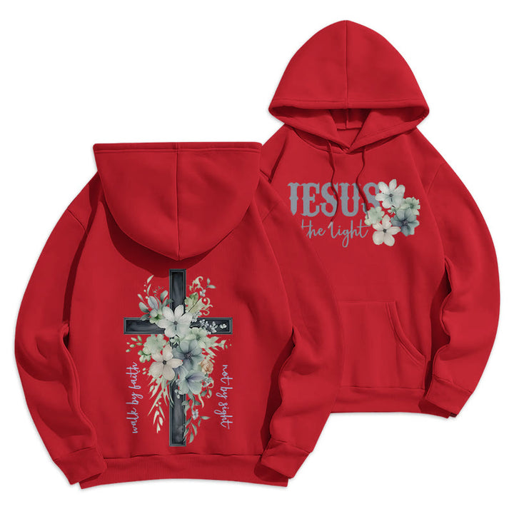 Christianartworkshop Felpa con cappuccio in poliestere foderata in pile "Jesus the Light Walk by Faith" - Rosso - 2XL - image 16