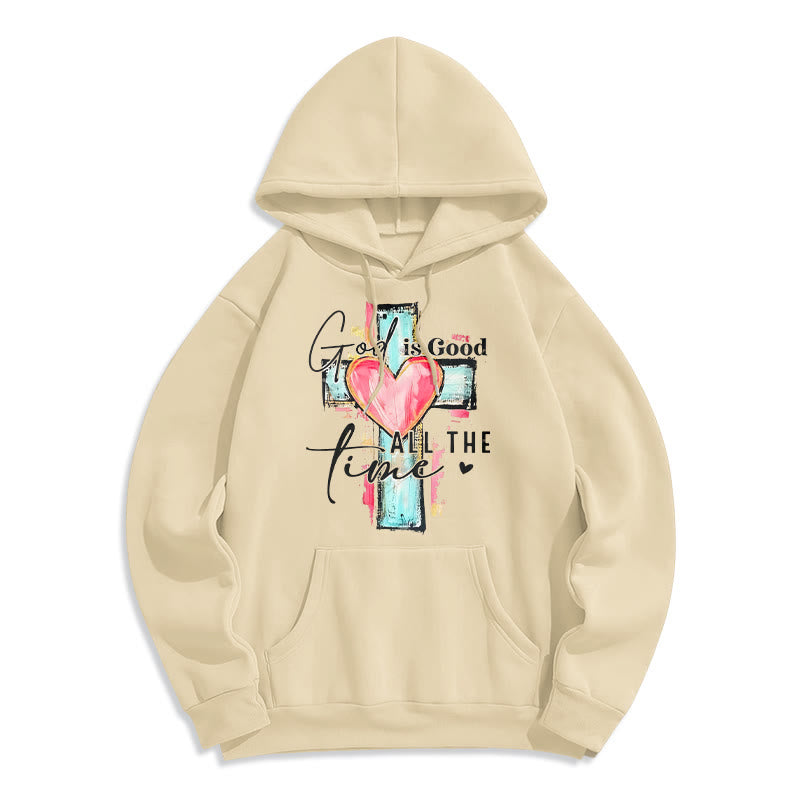 Christianartworkshop Felpa con cappuccio in poliestere foderata in pile con scritta "Dio è sempre buono" - Beige - 2XL - image 0