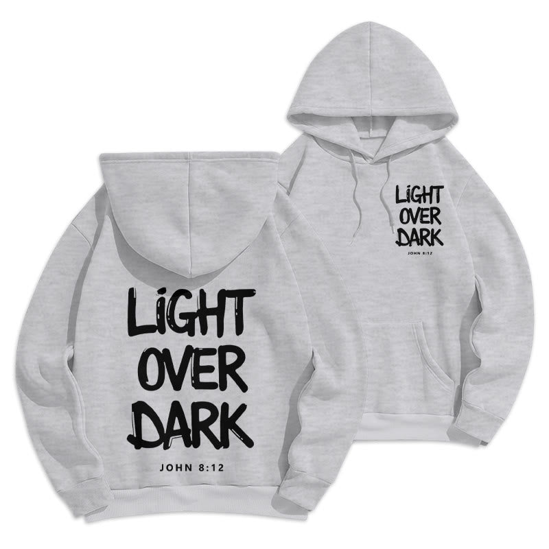 Felpa con cappuccio in poliestere foderata in pile con scritta "Light Over Dark" di John 8:12 Christianartworkshop - Grigio - 2XL - image 21
